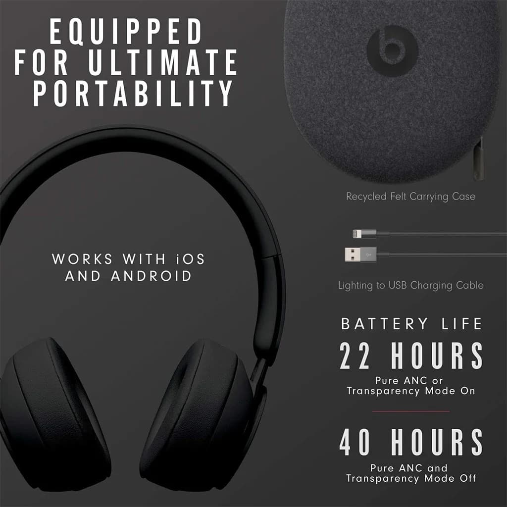 Beats Solo Pro, Class 1 Bluetooth, 40 Hours of Listening Time, Built-in Microphone - Black image 3