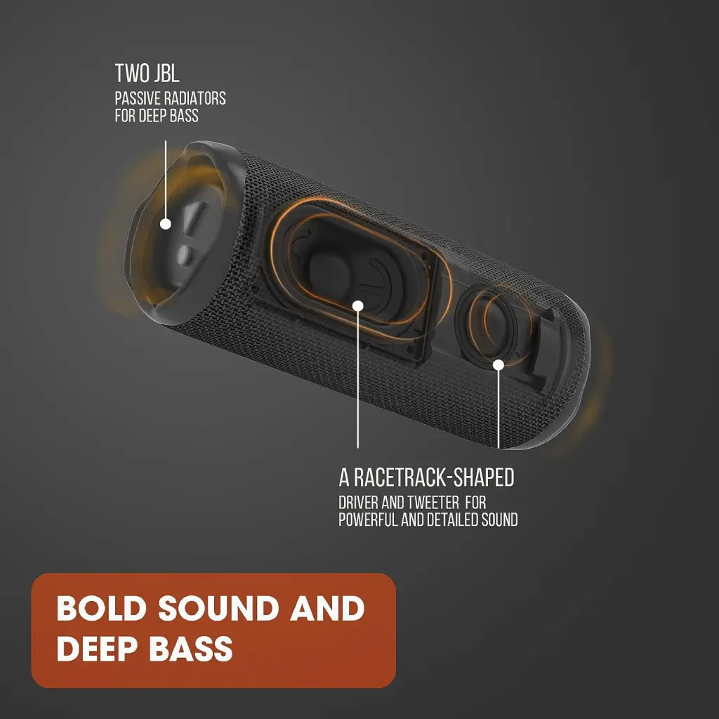 JBL Flip 6 Portable Waterproof Speaker With Original Pro Sound, 2 way speaker, Deep Bass and Powerful Sound, 12 Hours Battery - Black image 3
