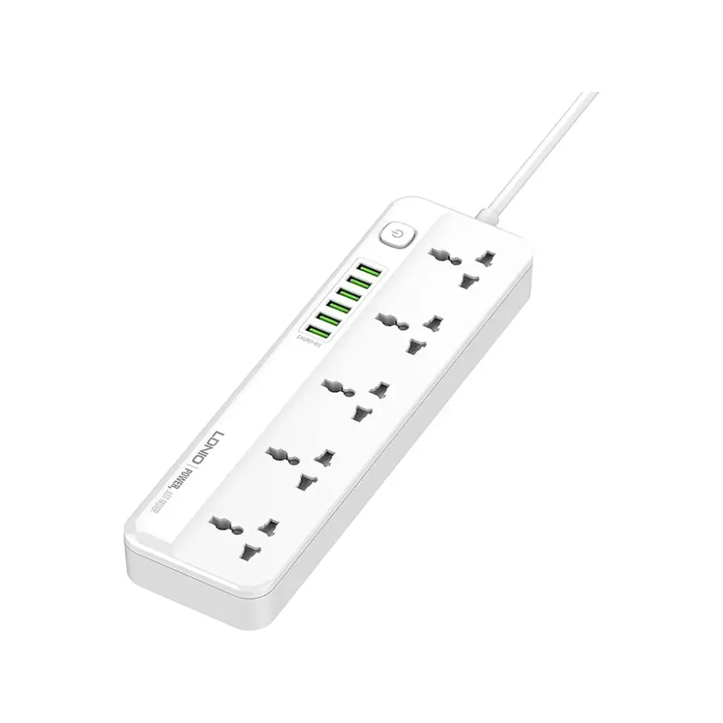 LDNIO SC5415 Power Strip with 5 Outlets and 4 USB Ports (PD/QC 3.0) – 2500W, 20W Fast Charging, Switch Button, and Multi-Protection