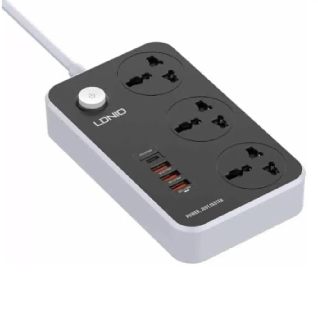 LDNIO SC3412 Power Strip With 3 Power Sockets (3 USB Port 18W, Fast Charging USB-C 20W) 2500 Watt - Black image 2
