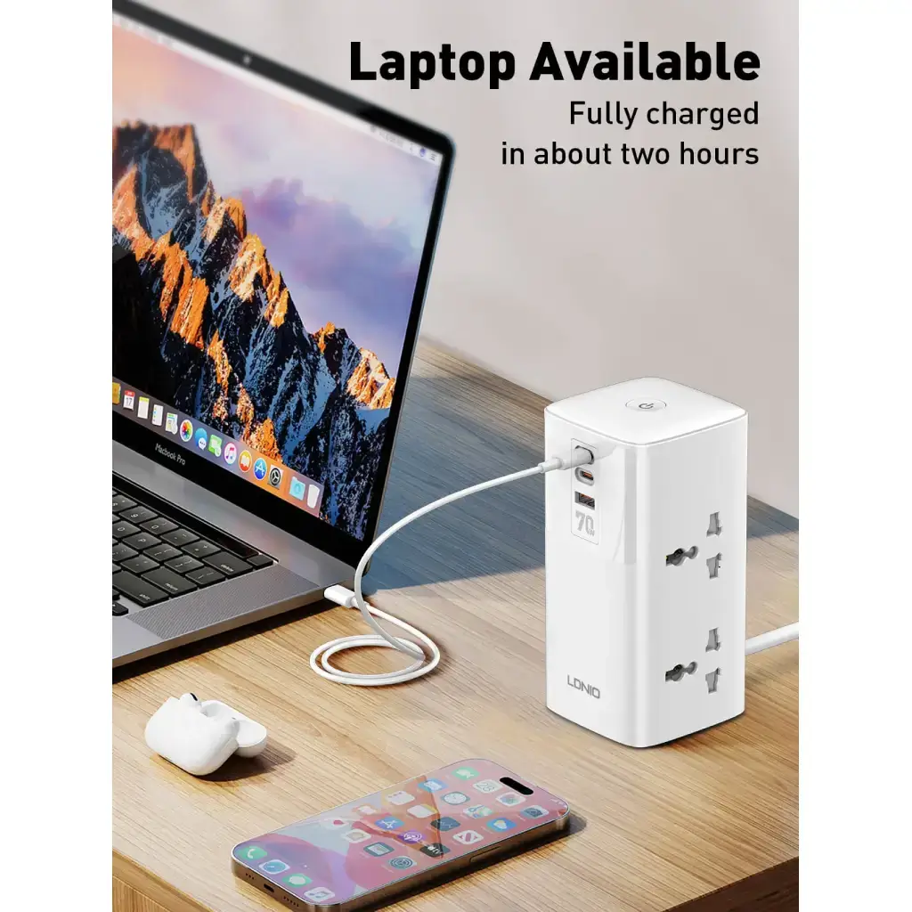LDNIO SC4383, 4 Power Ports, 70W 2 USB-C PD Ports & 1 USB Port - Ultimate Charging Station image 7