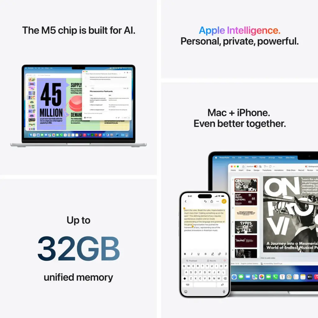 Apple MacBook Air - 13 inch ( M5 ,10CPU-10GPU ) , 24GB RAM-16GB RAM , 512GB-1TB , Midnight - MDHG4, SkyBlue - MDHK4 image 4