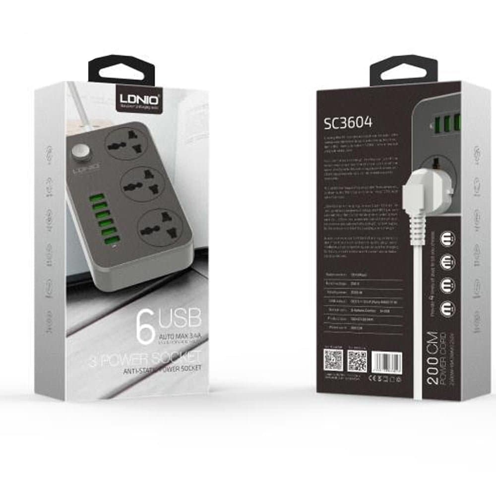 LDNIO Power Strip With 3 Power Sockets and 6 Fast Charging USB Ports