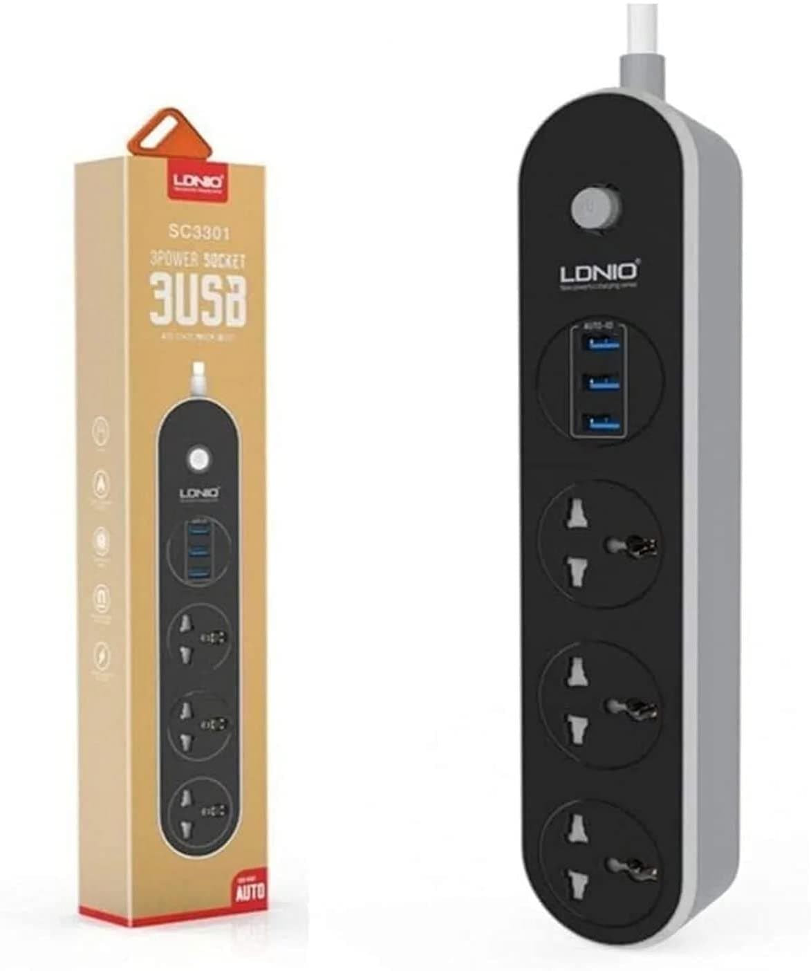 LDNIO Power Strip With 3 Power Sockets & 3 Fast Charging USB Ports