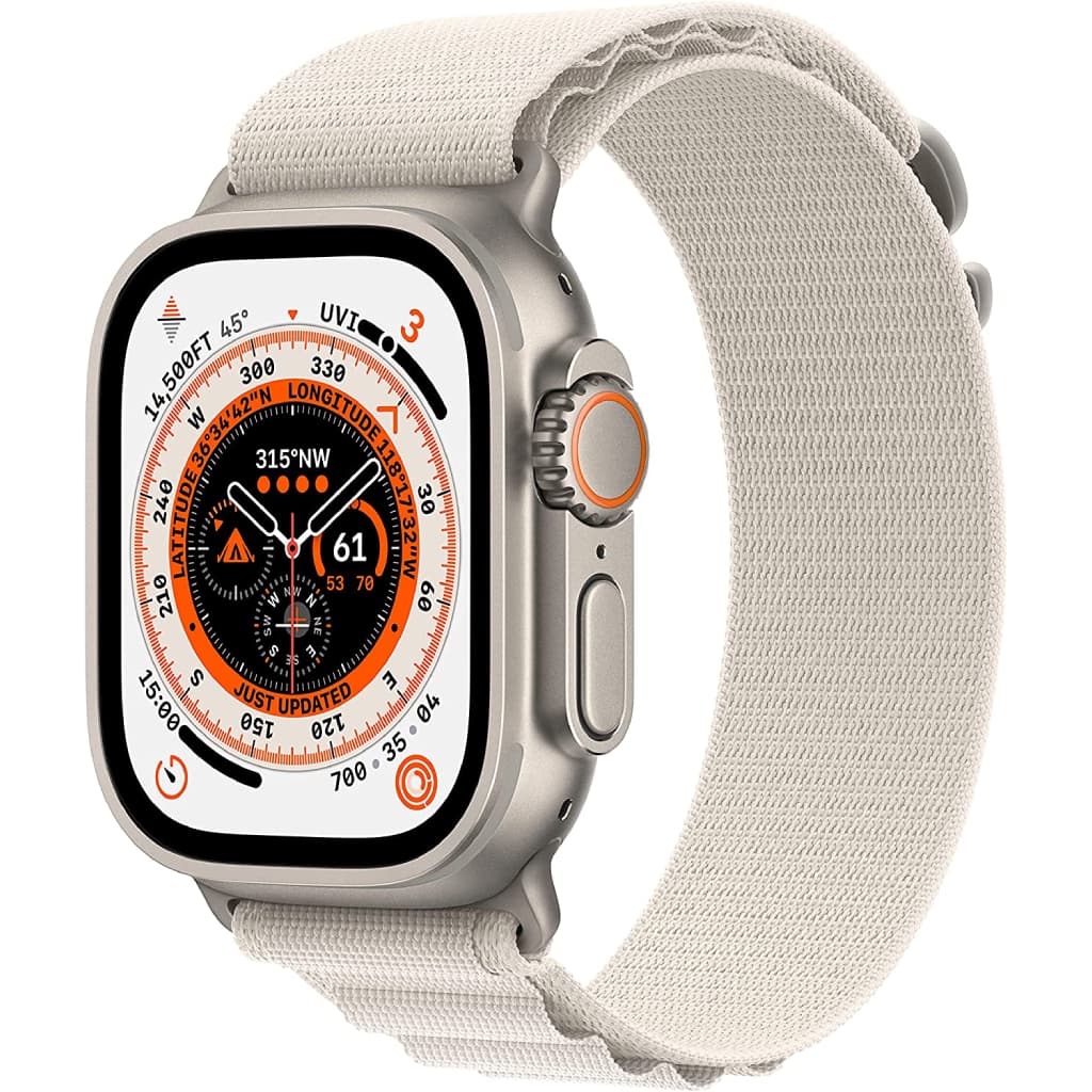 Apple Watch Ultra - Case Size 49mm, Titanium Case with (Midnight - Green - Starlight - Orange - Blue and Gray trail Alpine Loop)